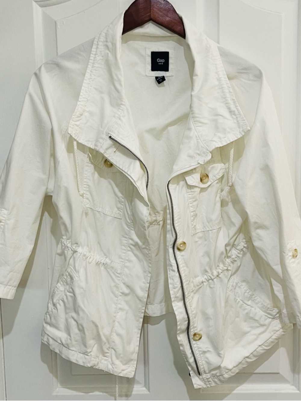 Gap Women’s White Drawstring Funnel Neck Jacket